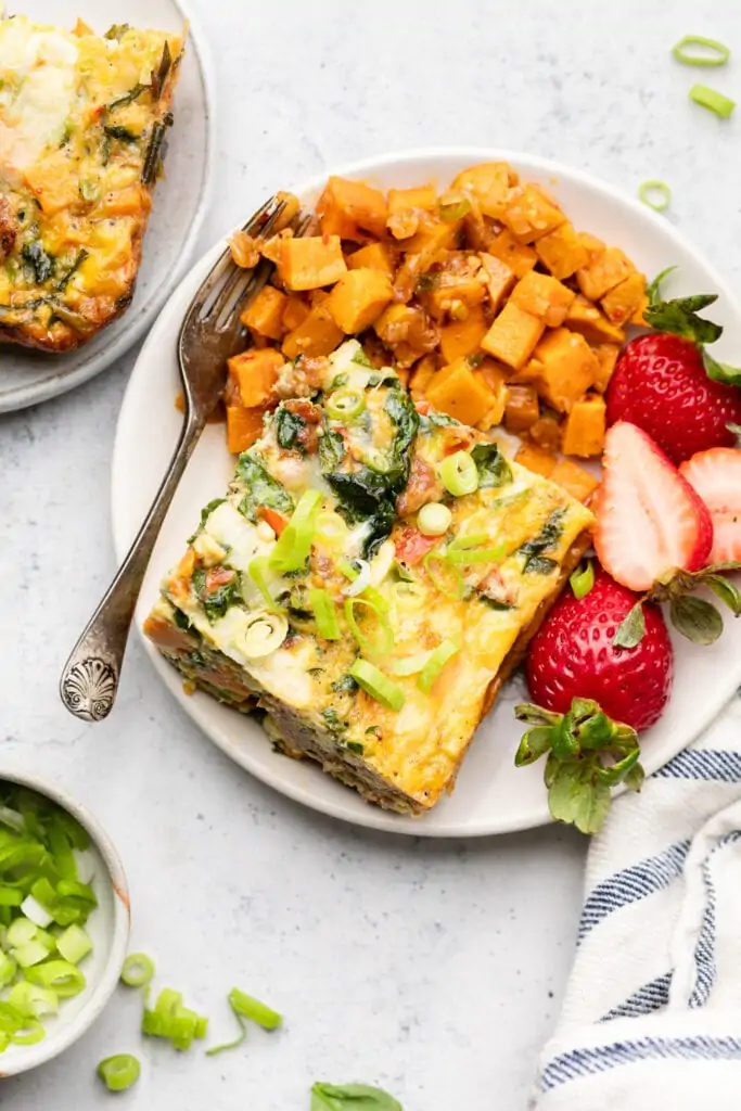 casserole on plate with sweet potatoes