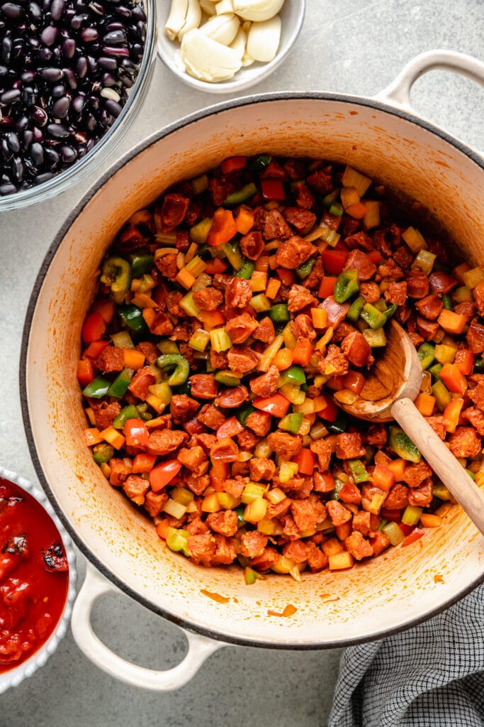 veggies sautéing in pot