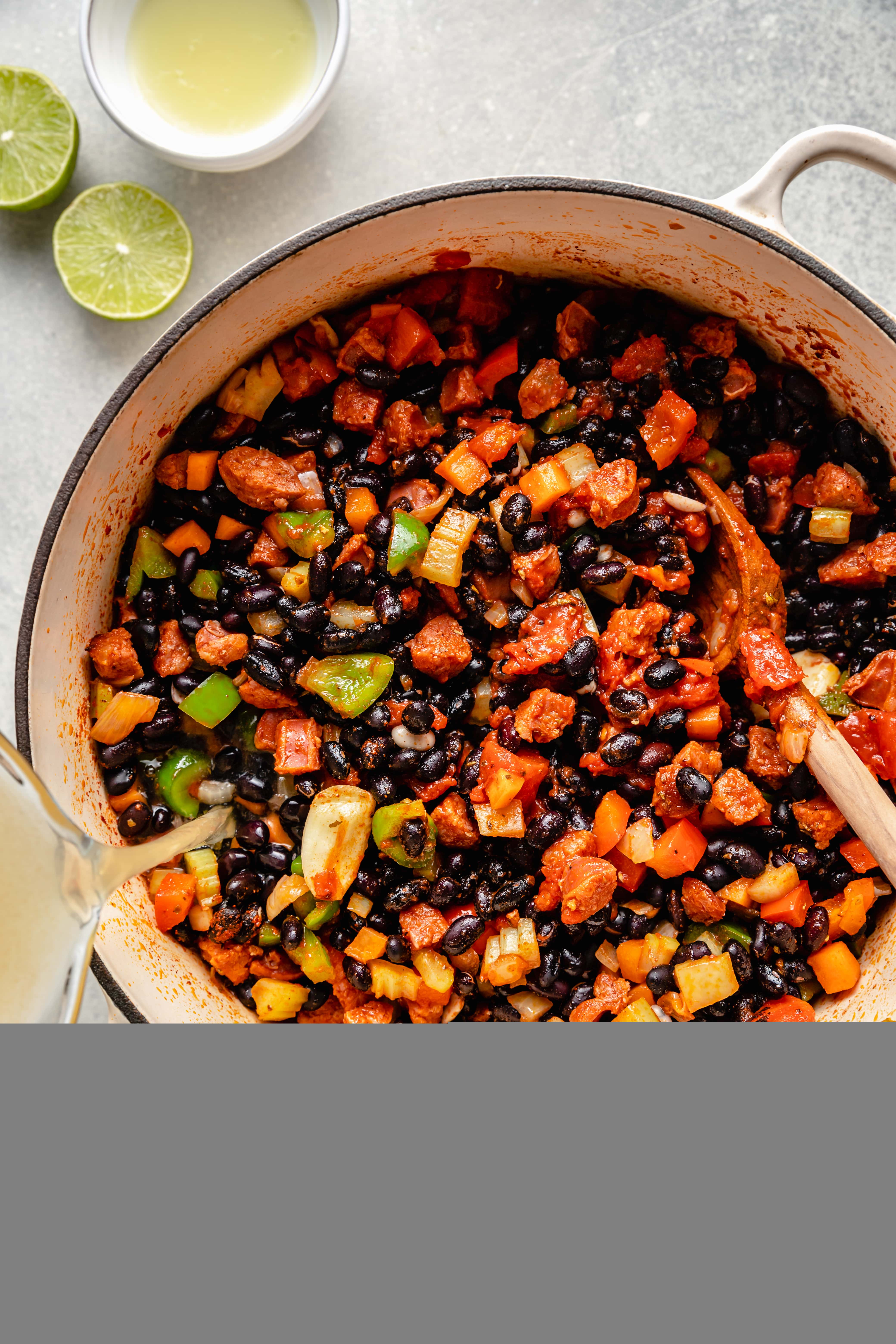 black beans and veggies in pot