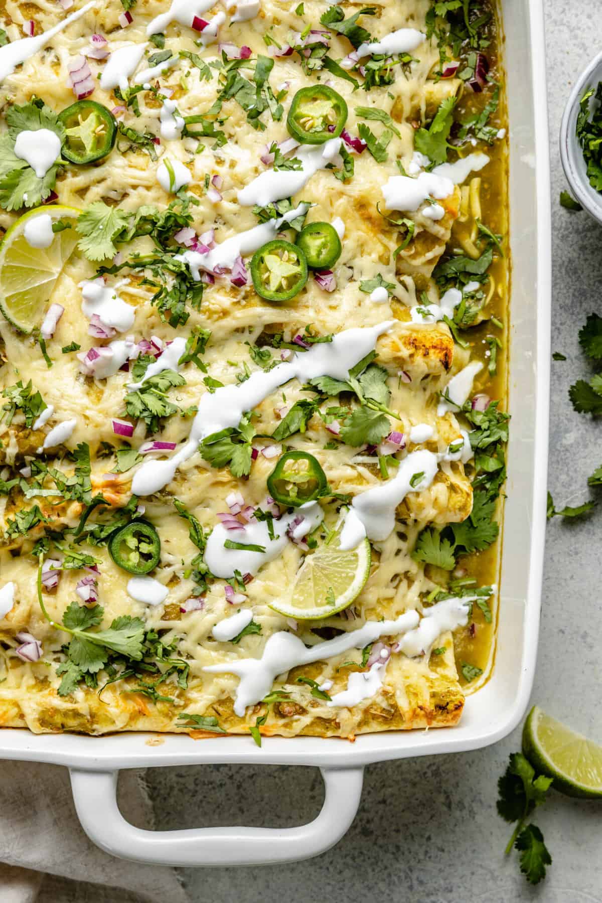 Cheesy Green Chicken Enchiladas - All the Healthy Things