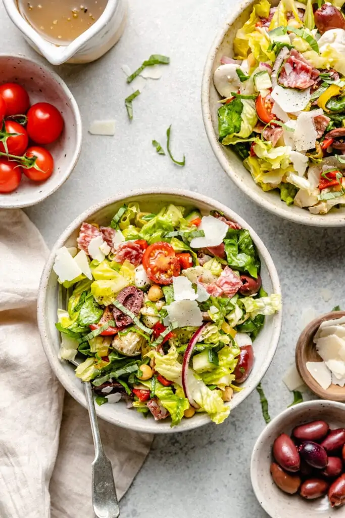 italian chopped salad in bowls