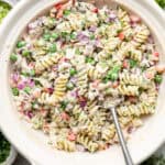 pasta salad in mixing bowl