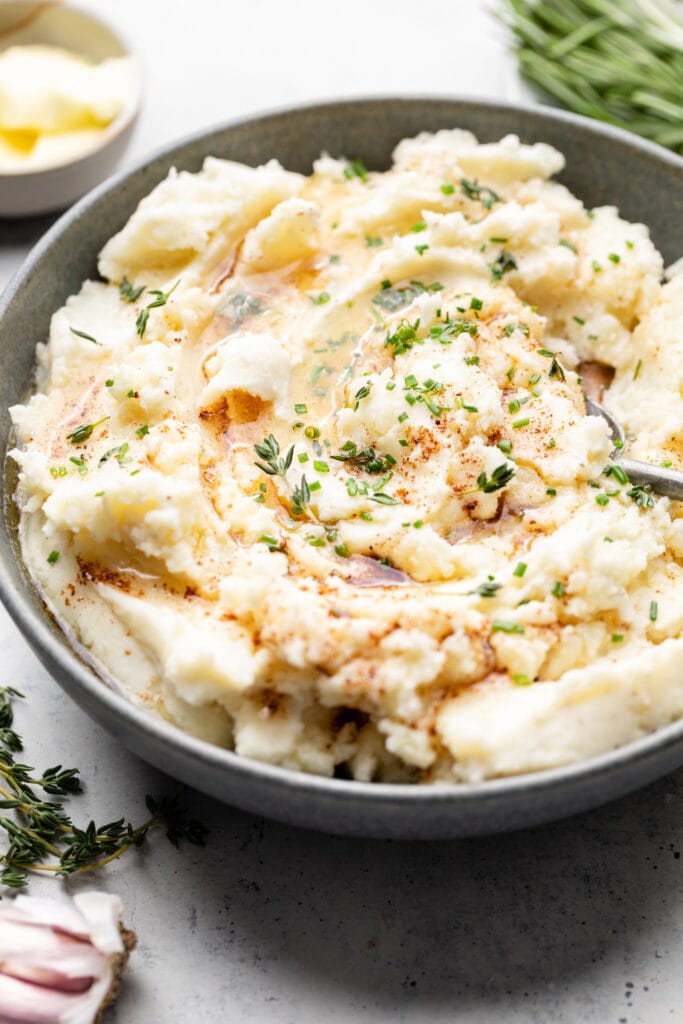 brown butter mashed potatoes in bowl