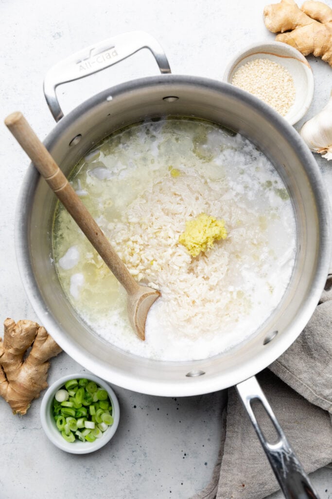 uncooked rice in pot