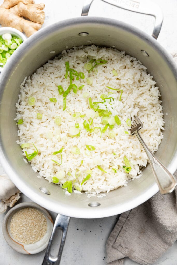 ginger coconut rice cooked in pot