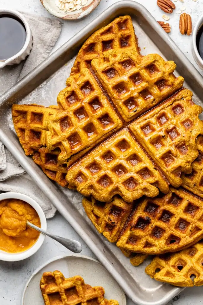 pumpkin waffles on sheet pan