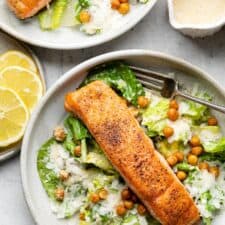 Salmon Caesar Salad with Crispy Chickpeas