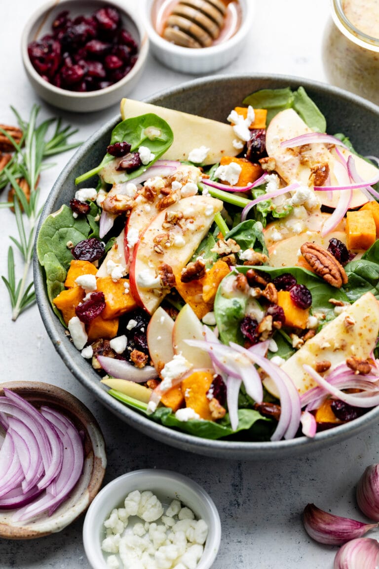 Roasted Sweet Potato Spinach Salad - All the Healthy Things