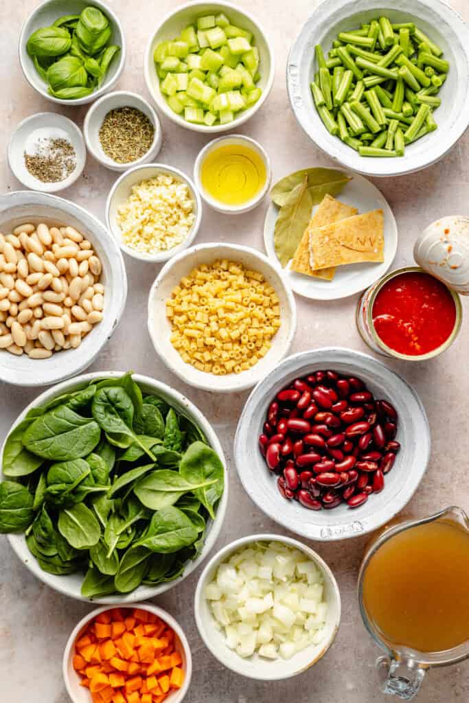 soup ingredients in small bowls