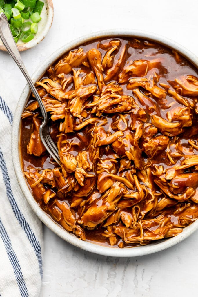 shredded barbecue chicken in bowl