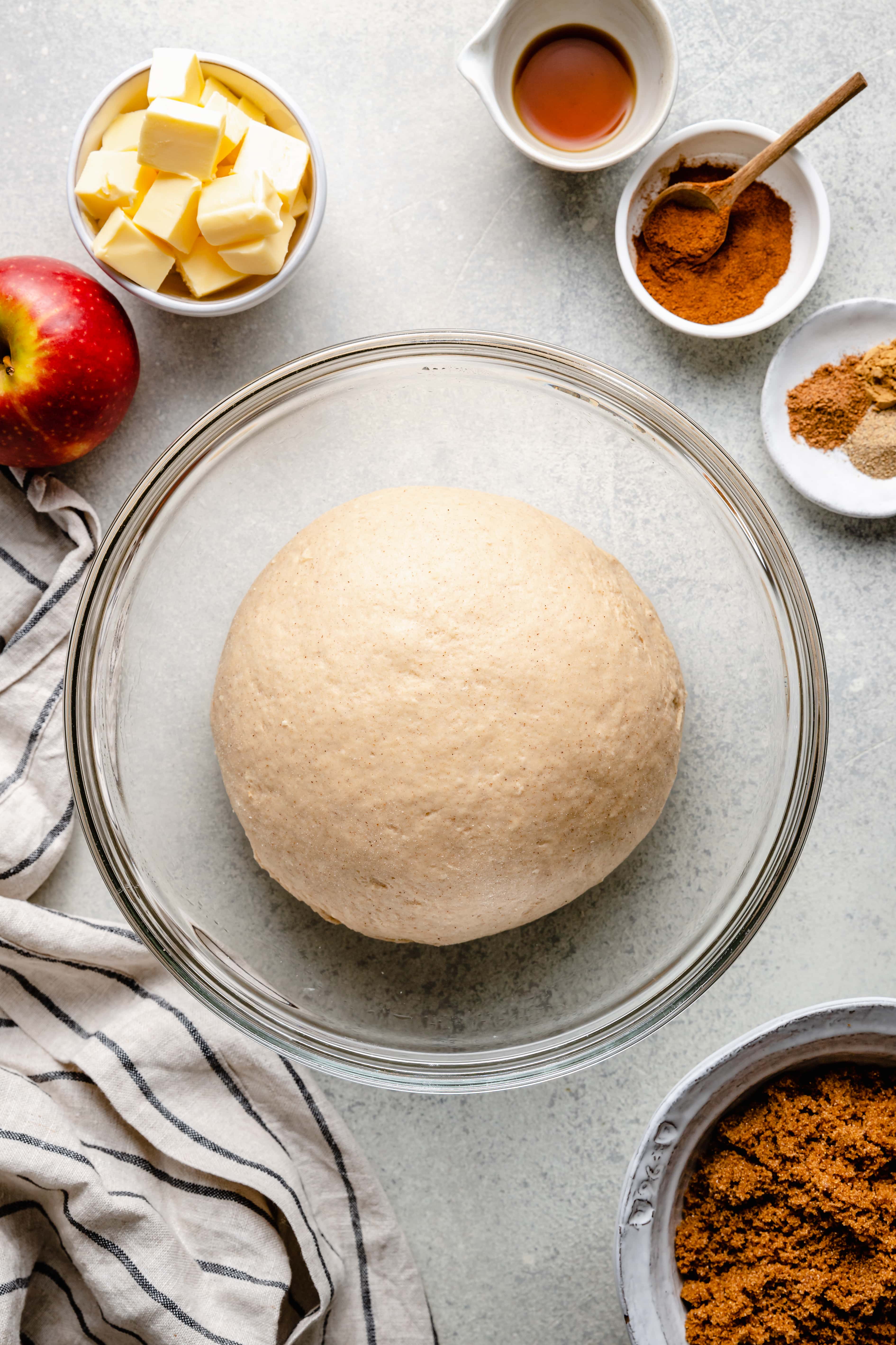 cinnamon roll dough in bowl