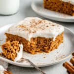 pumpkin bars on plate with fork