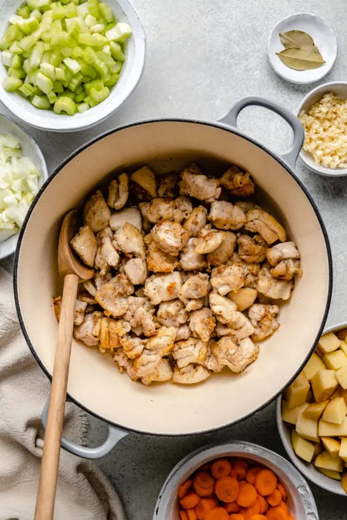 chicken browning in pot
