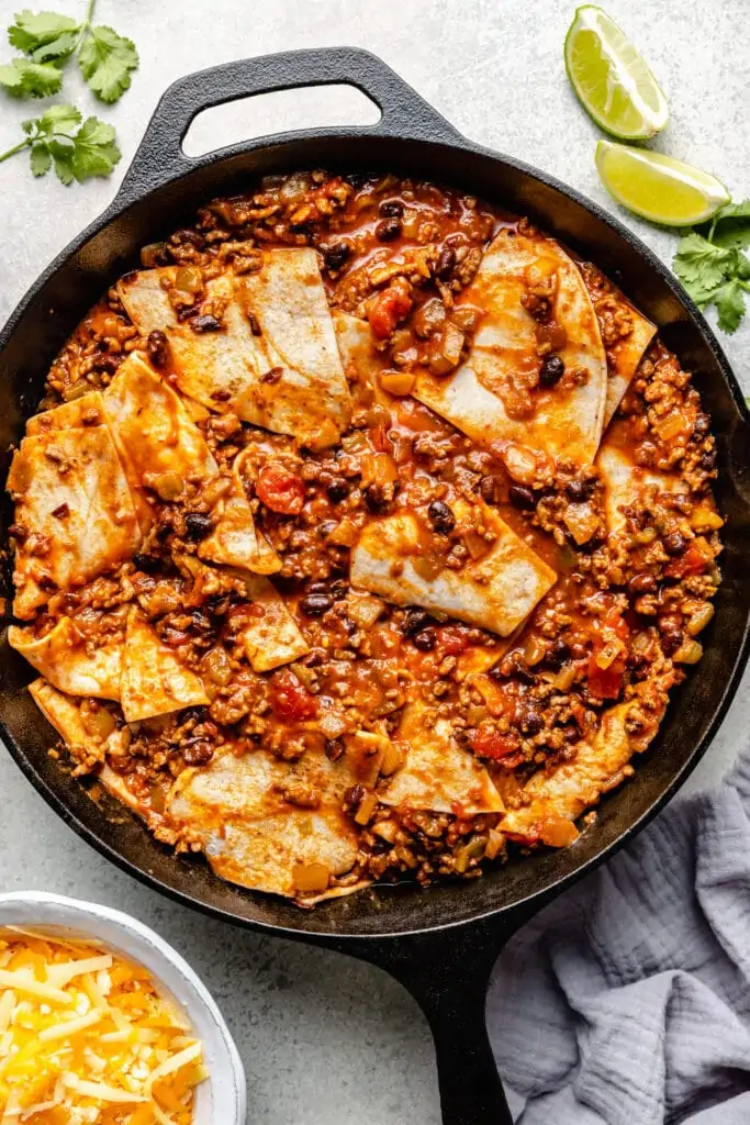 casserole in skillet without cheese