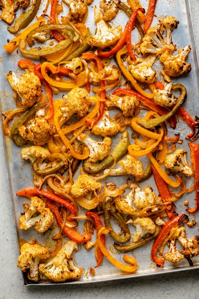 roasted vegetables on tray