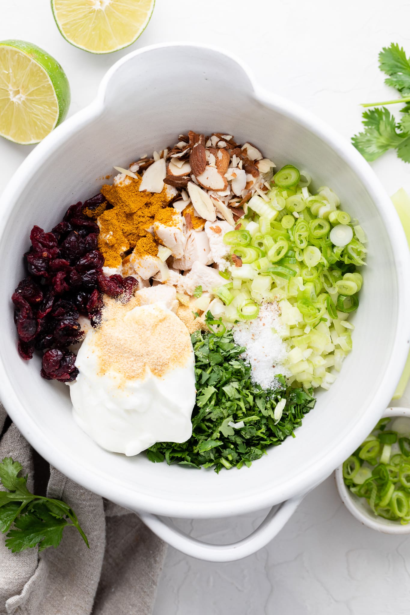 chicken salad ingredients in bowl