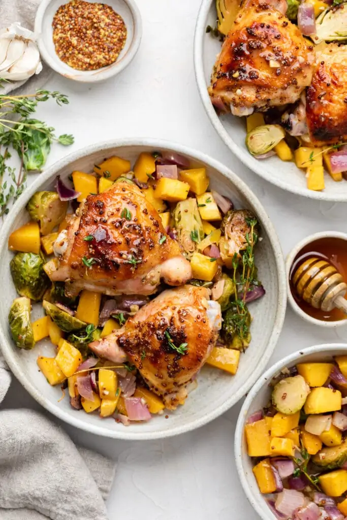 chicken and veggies in serving bowl