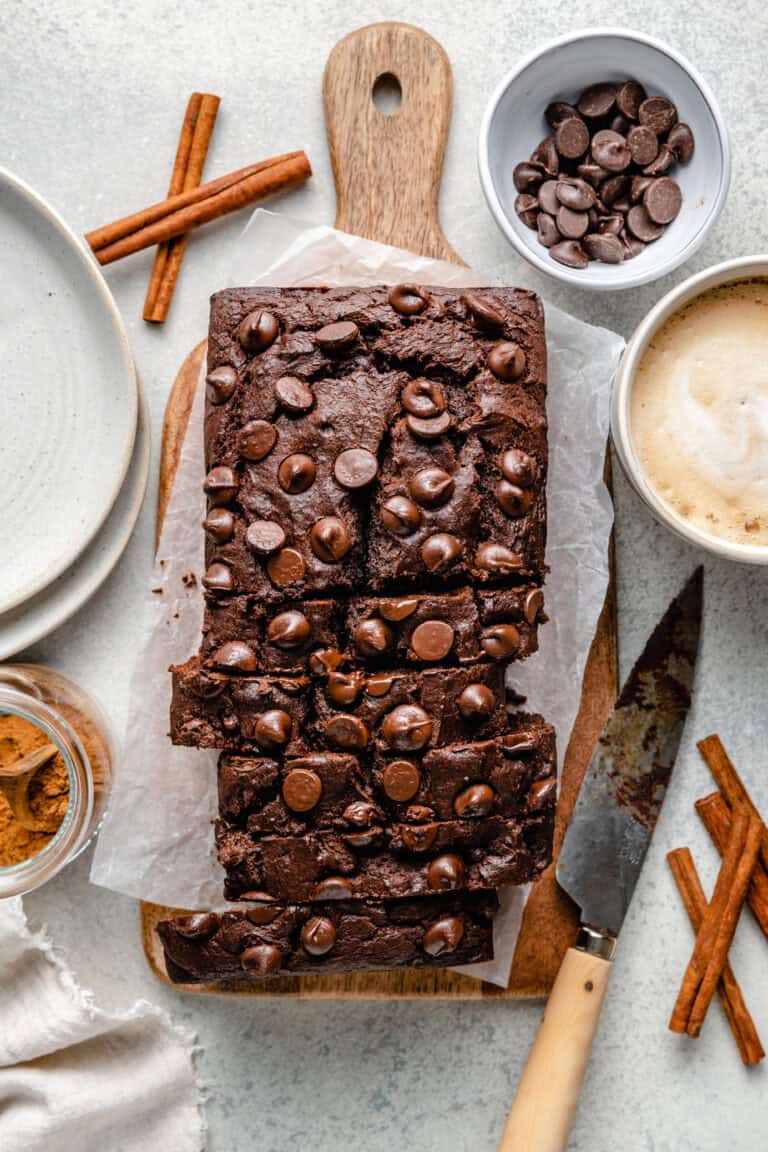 sliced chocolate pumpkin bread