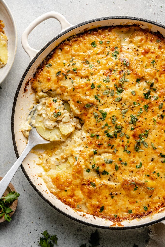 au gratin potatoes in dish