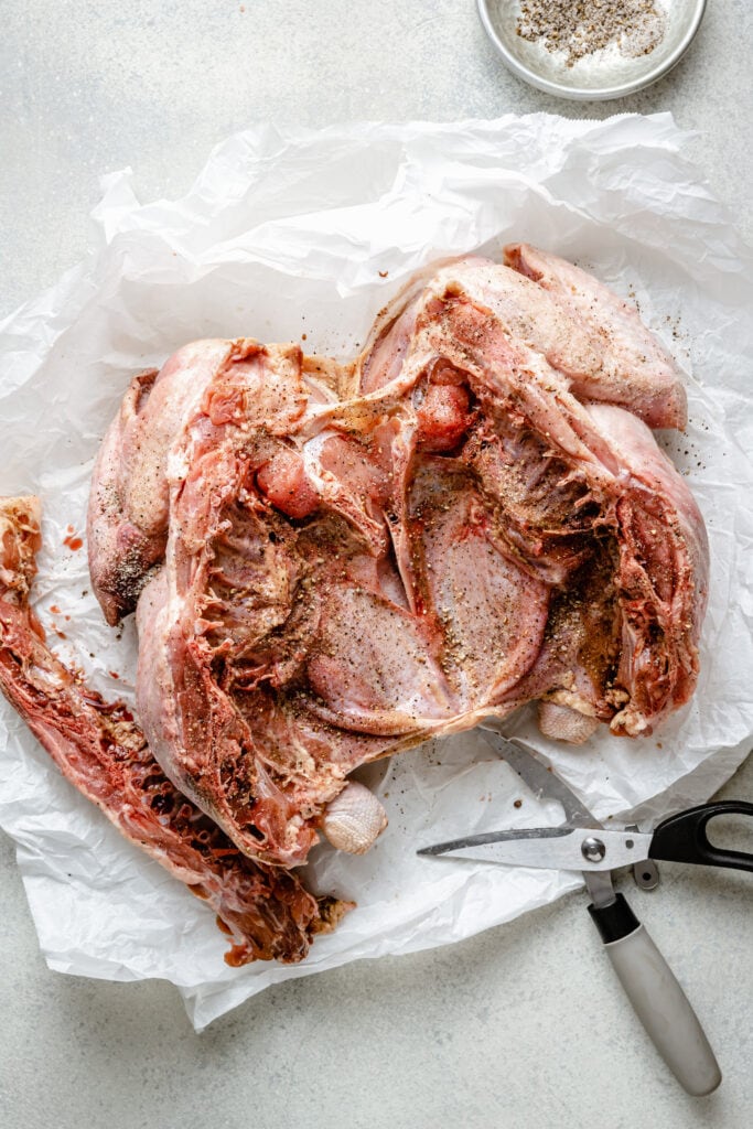 turkey flipped over with backbone removed