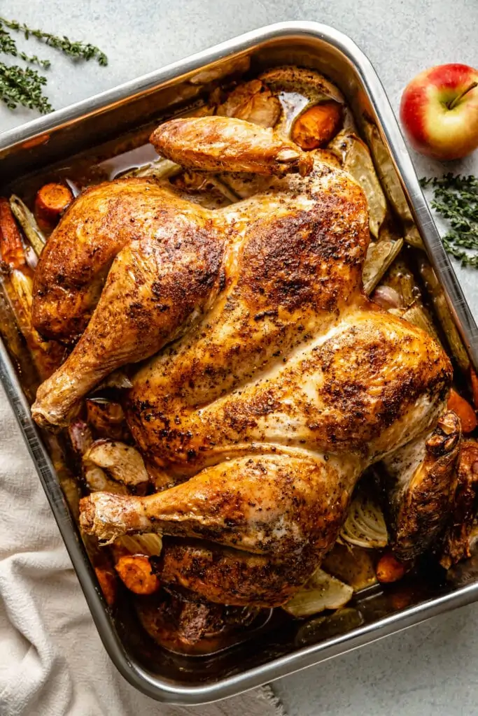 roasted turkey in pan