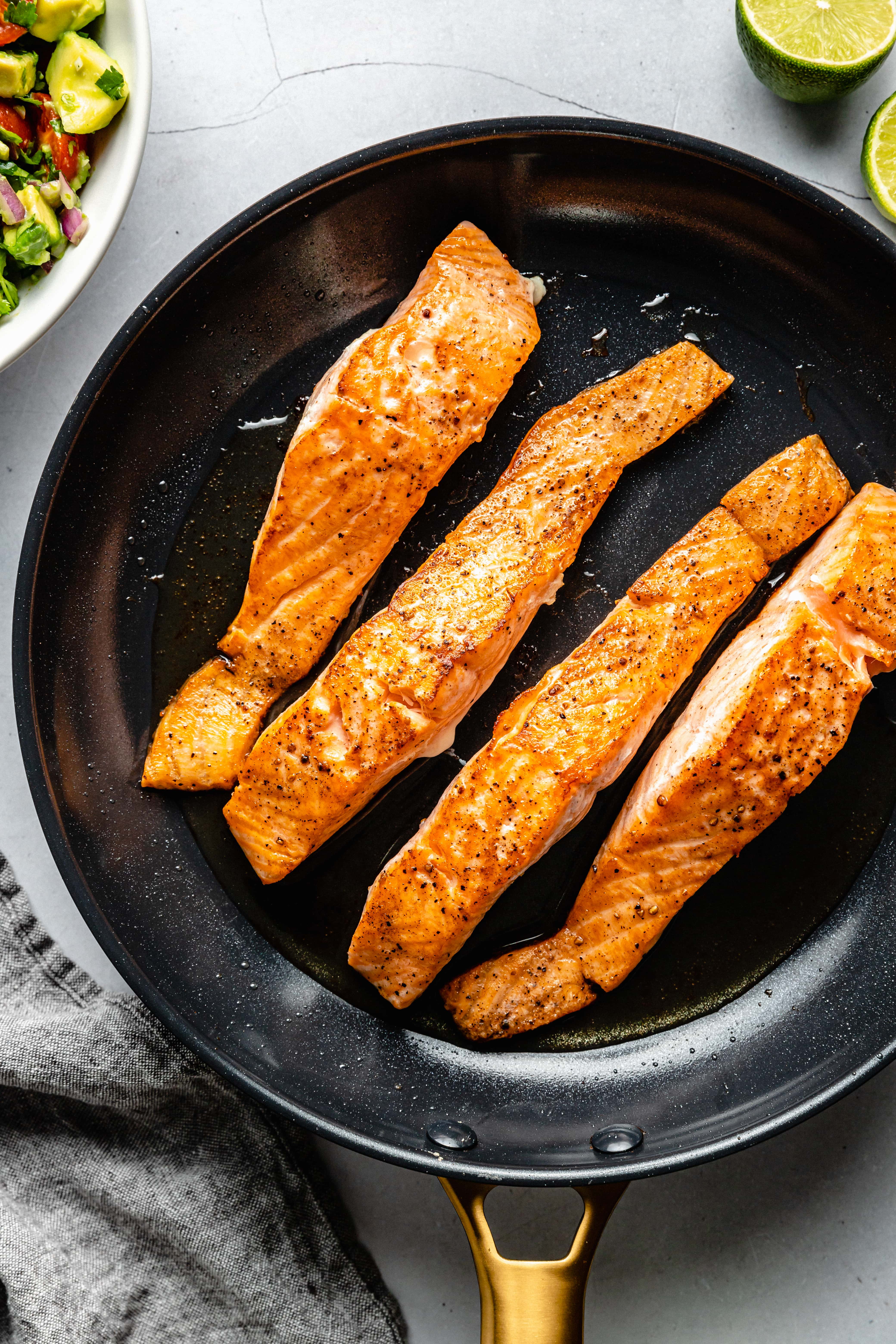 seared salmon in pan