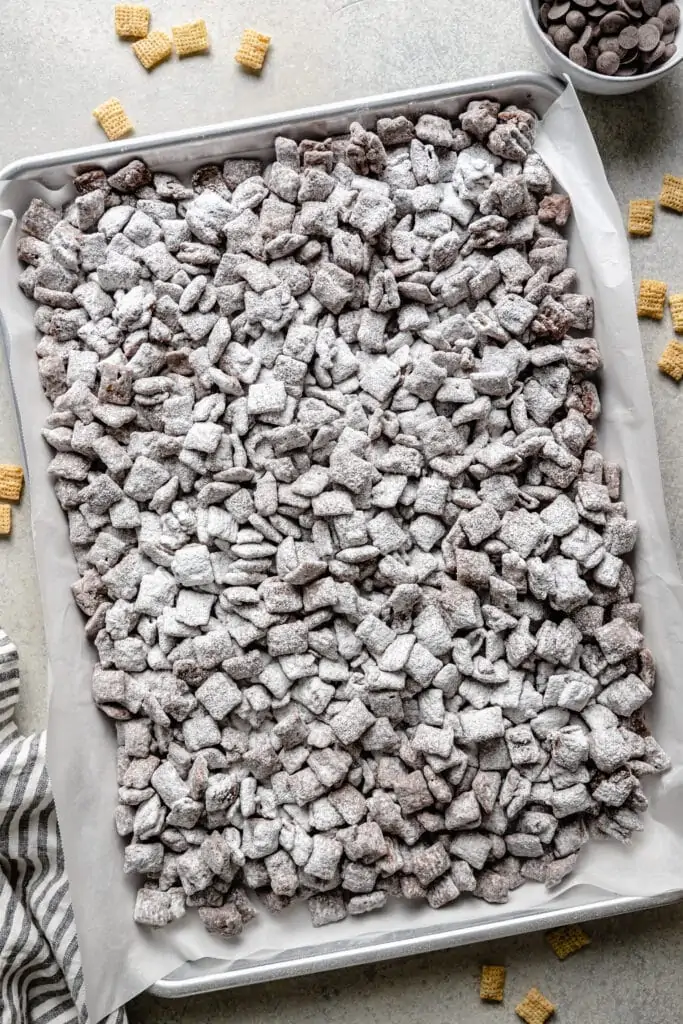 puppy chow on sheet pan