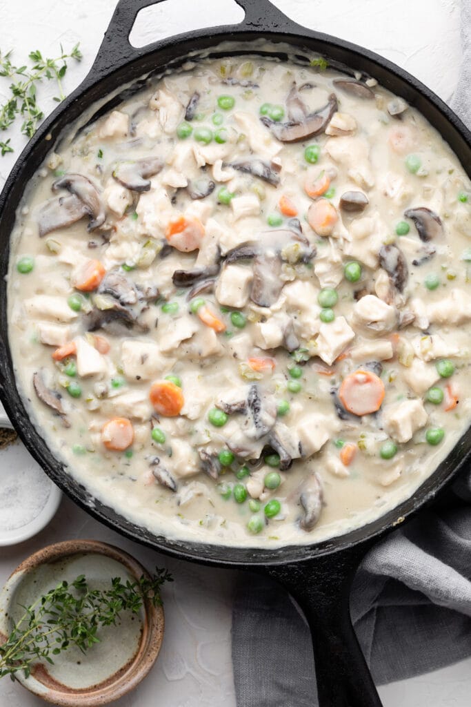 turkey pot pie filling in skillet