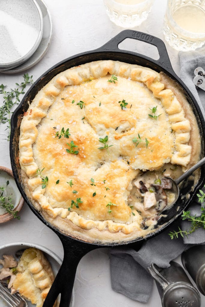 turkey pot pie in skillet