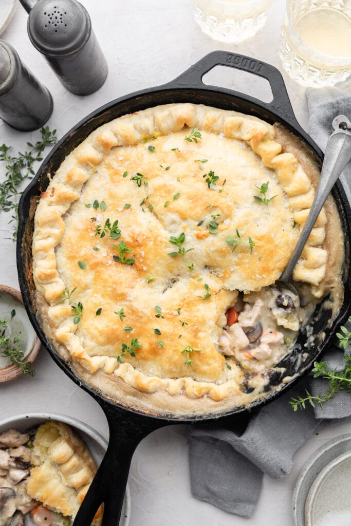 turkey pot pie in skillet