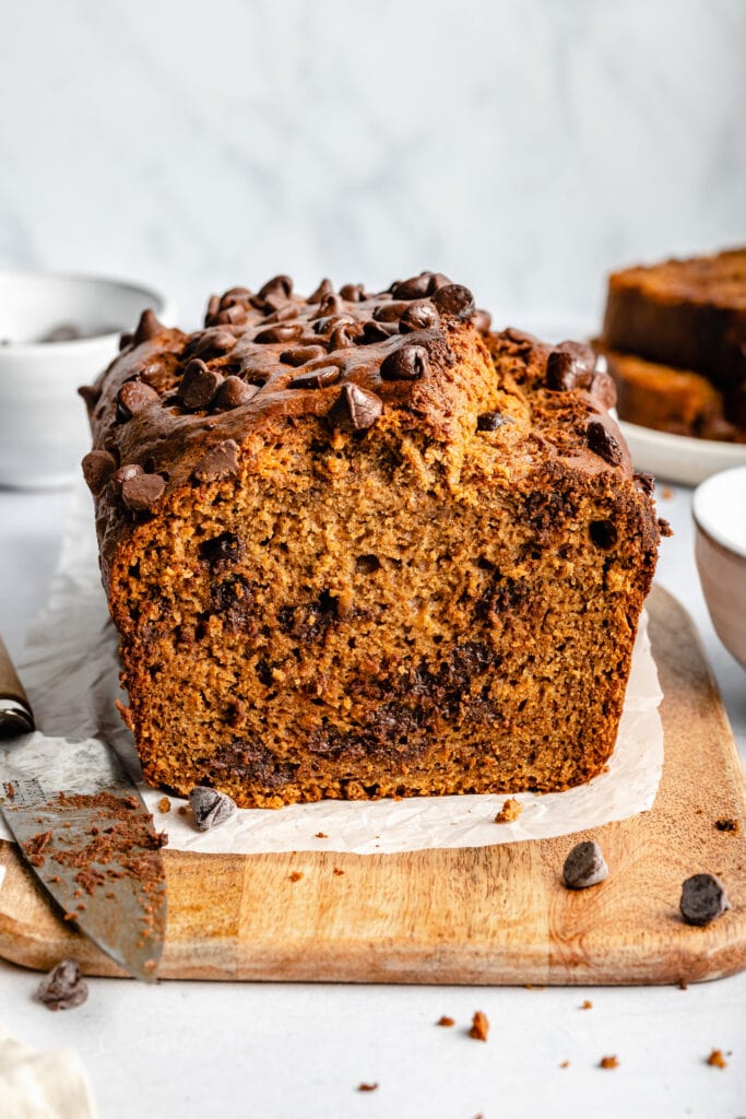 peanut butter banana bread on cutting board