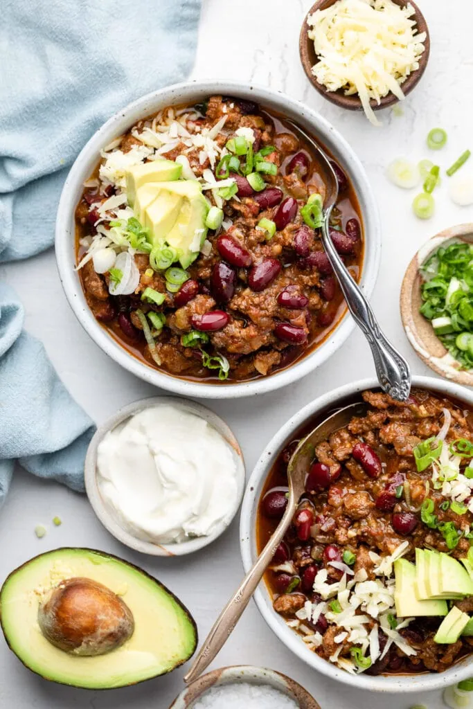 two bowls of chili