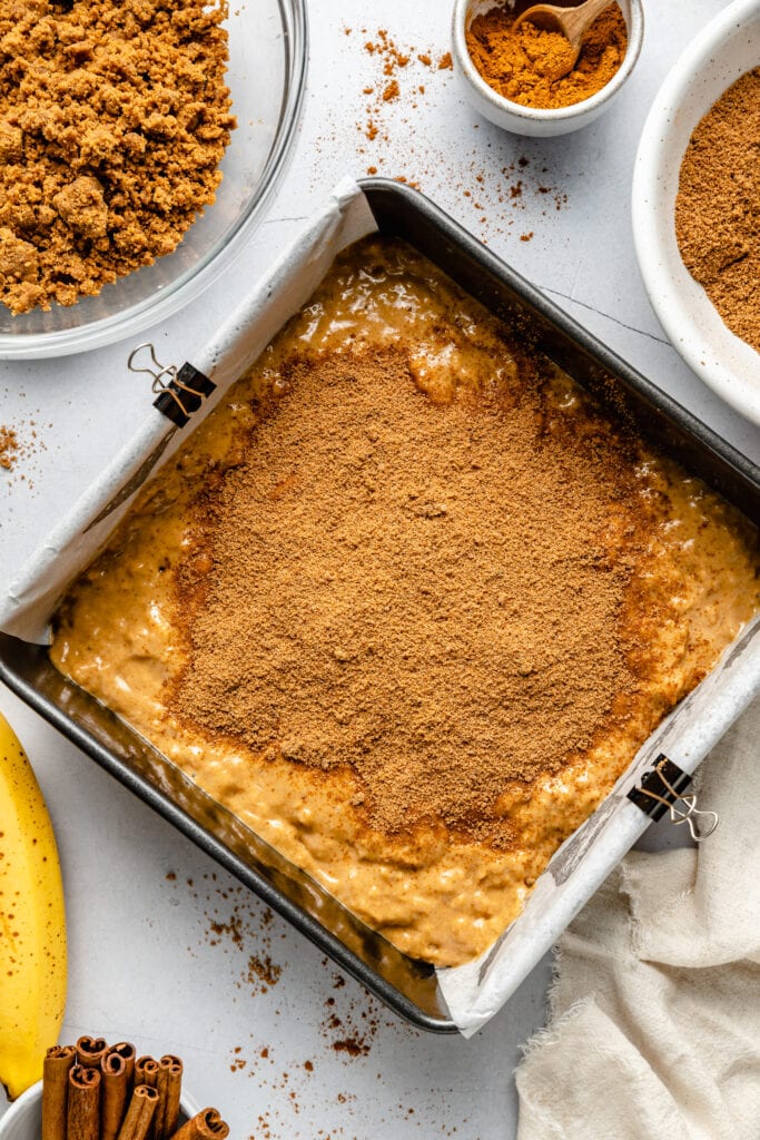 coffee cake batter with middle cinnamon layer