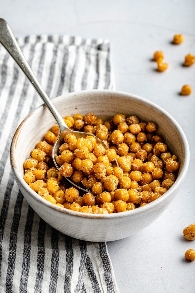 crispy chickpeas in bowl with spoon
