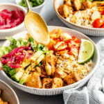 chipotle chicken bowl with tahini dressing