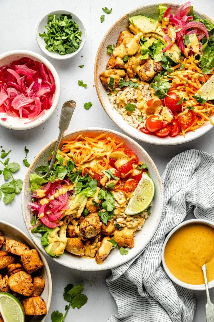 two chipotle chicken bowls 