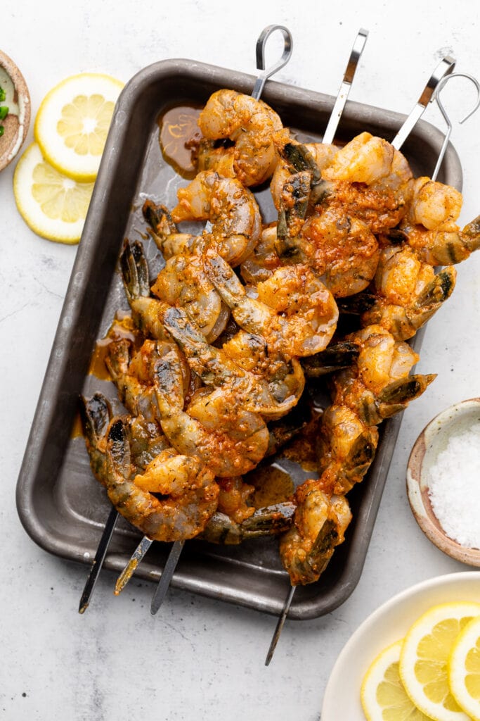 seasoned shrimp on sheet pan