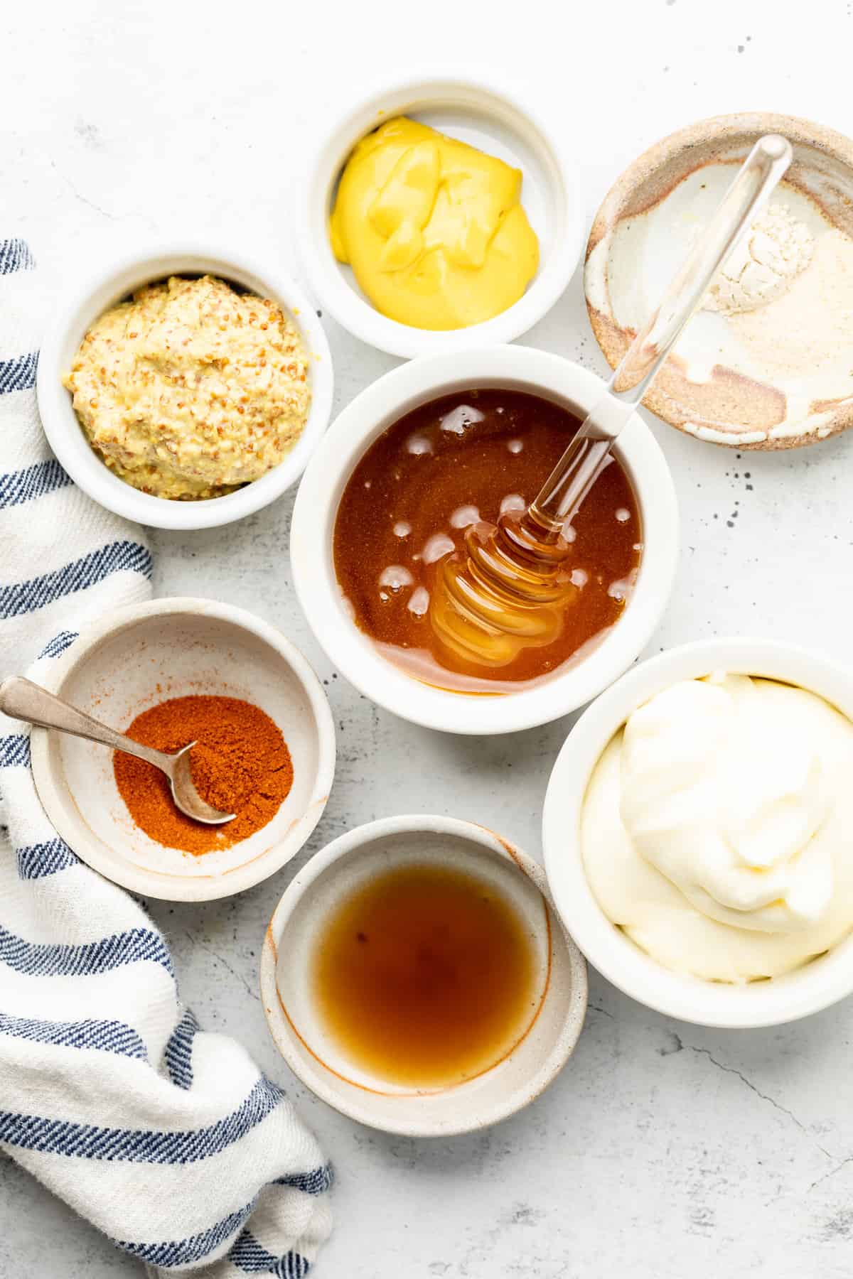 honey mustard ingredients in small bowls