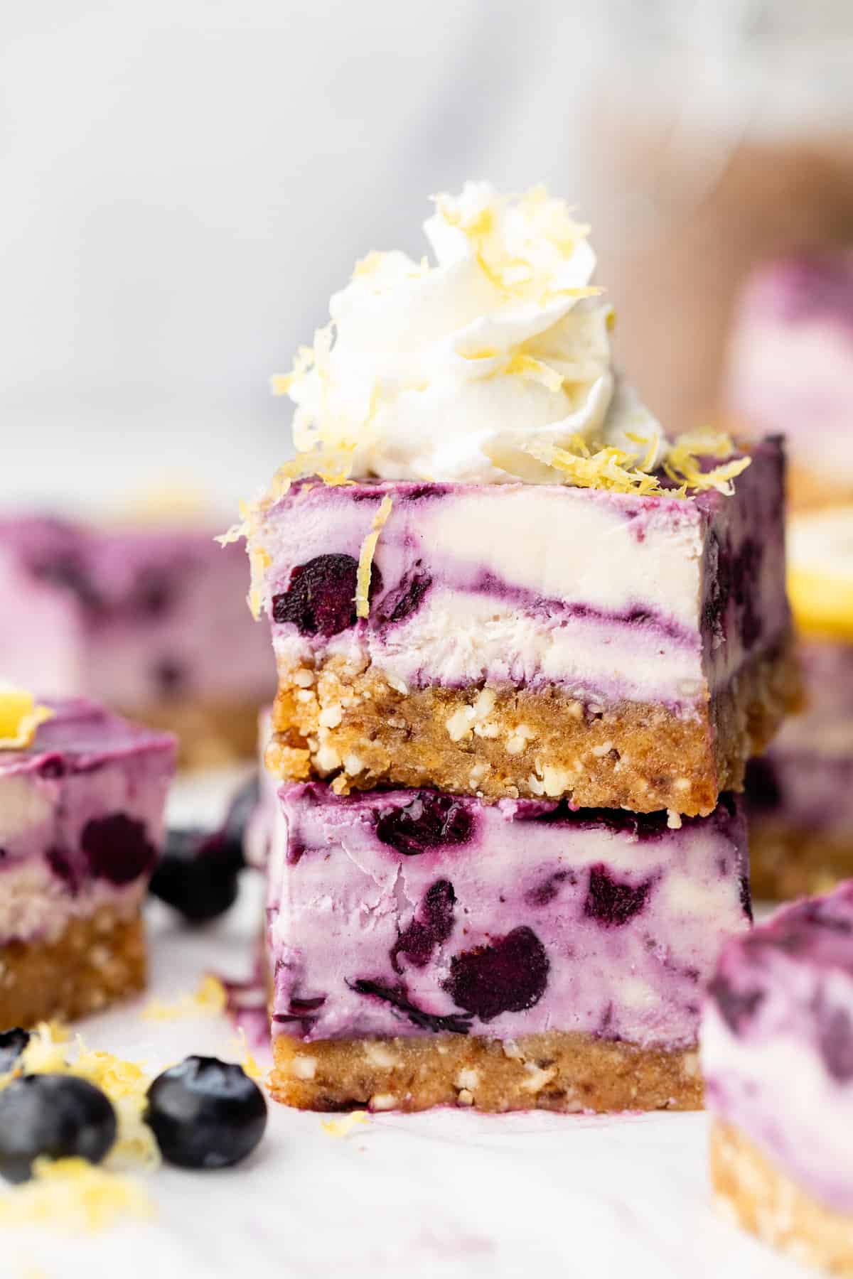cheesecake bars stacked on each other