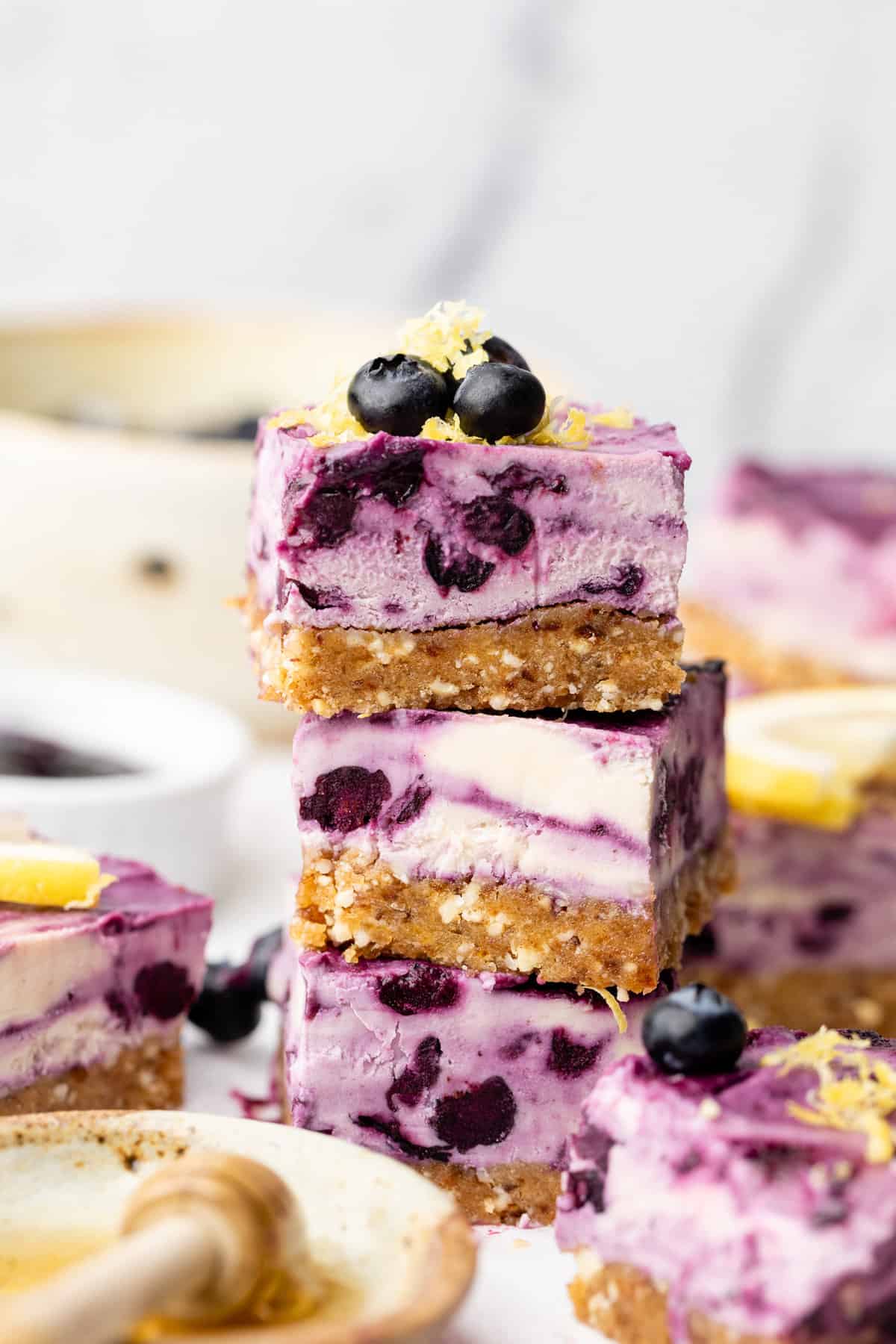 No Bake Lemon Blueberry Cheesecake Bars - All the Healthy Things