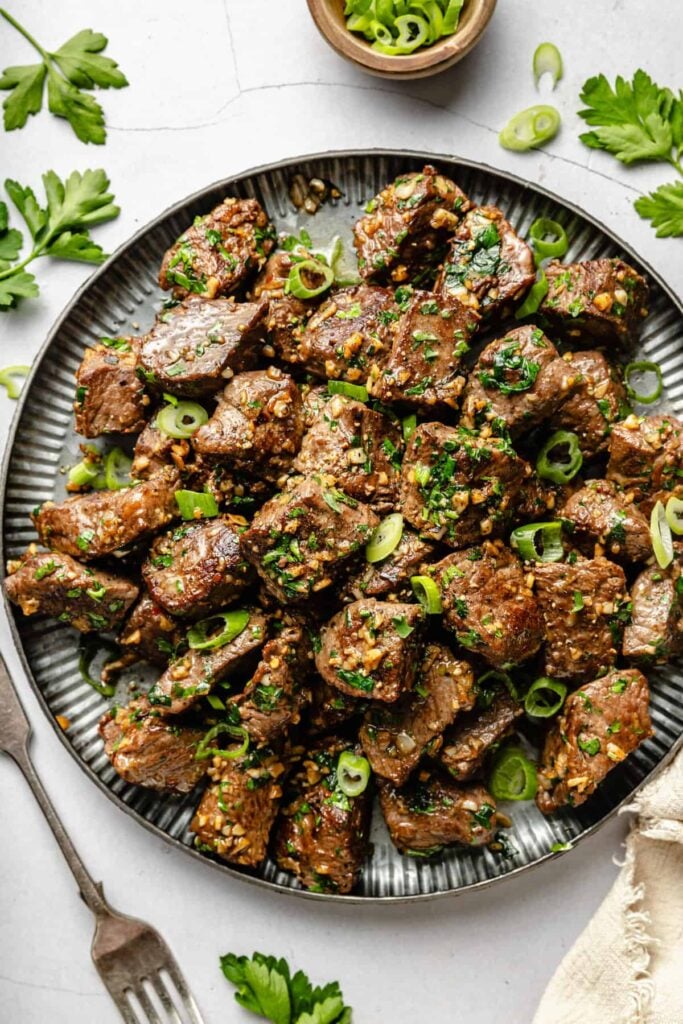 steak bites on plate