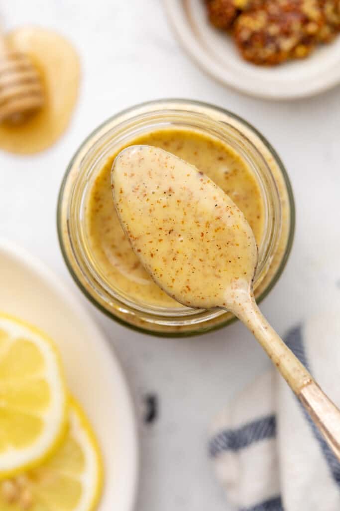 dressing on spoon