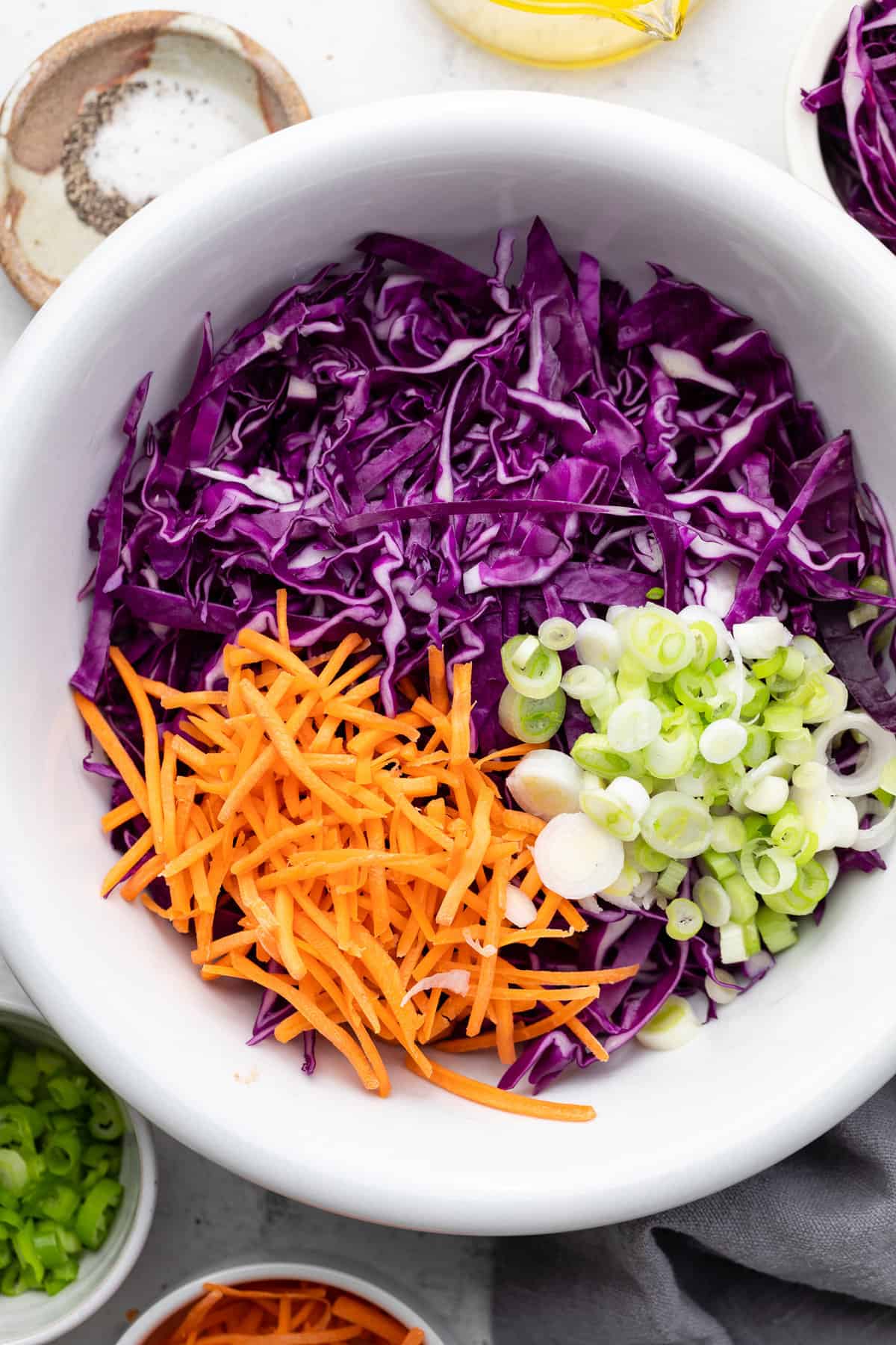 cabbage, carrot, and green onion in bowl