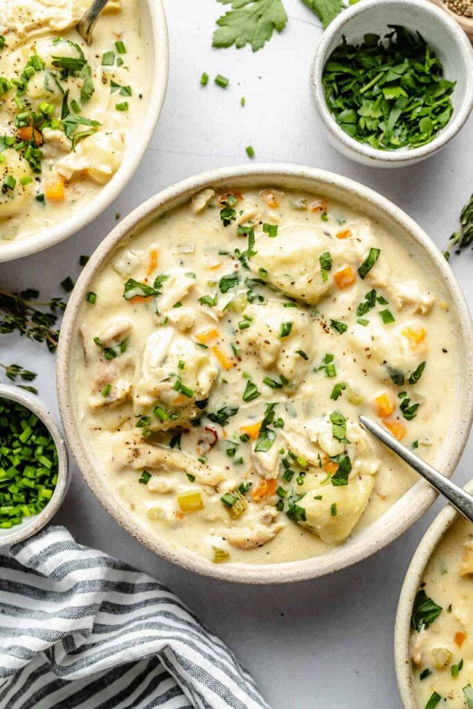 gluten free chicken and dumplings in bowl