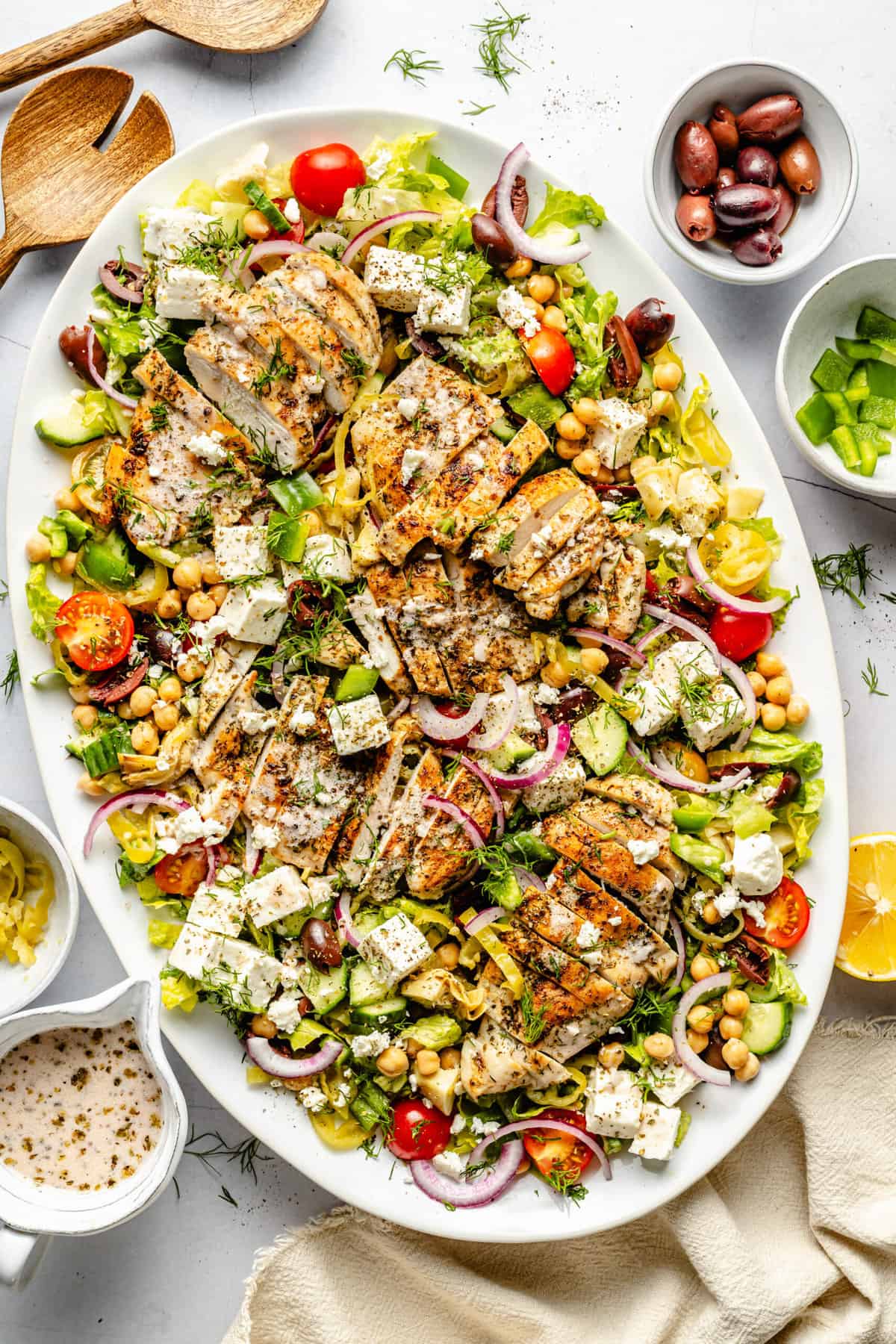 Greek Chicken Chopped Salad with Lemon Tahini Vinaigrette. - Half