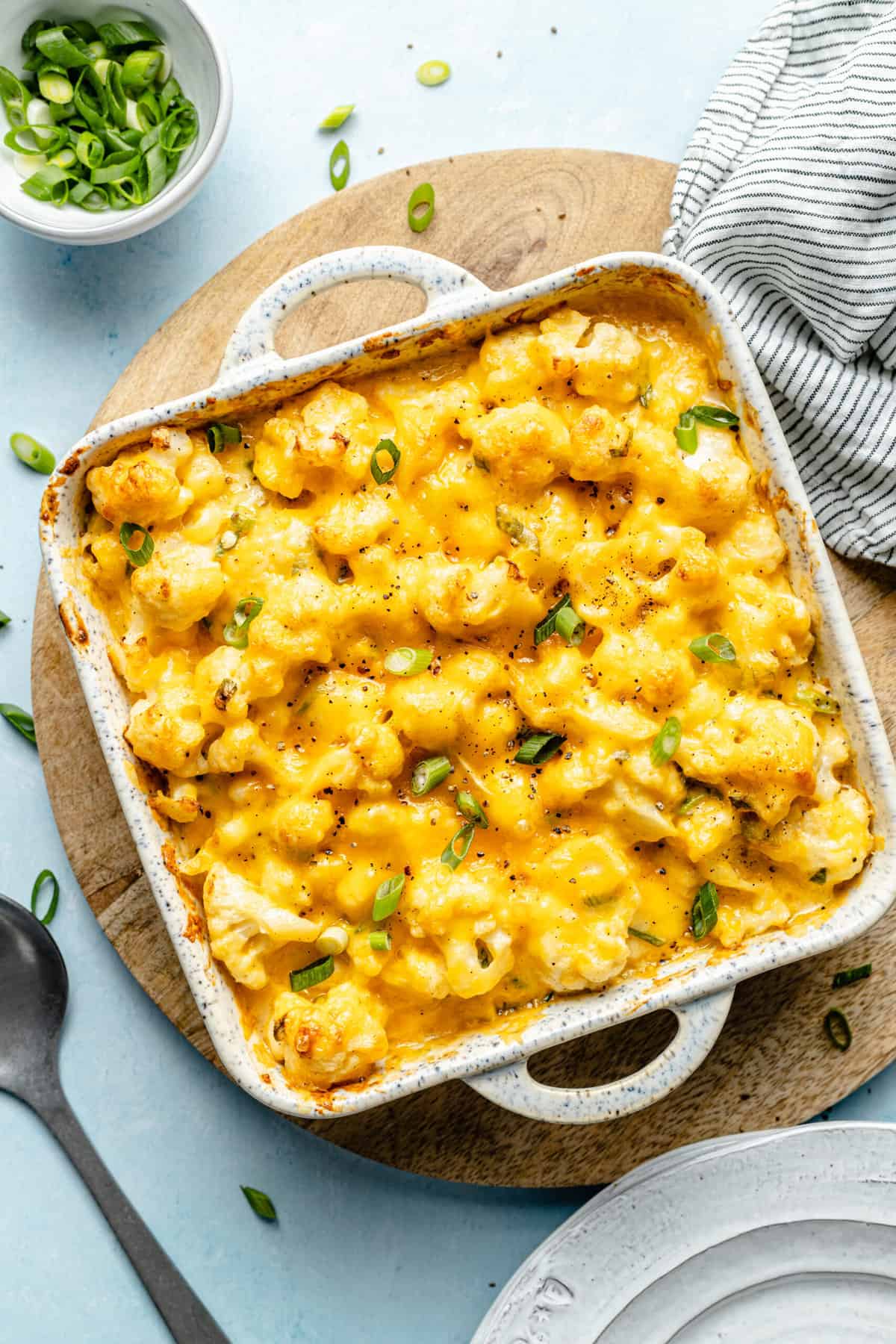 cauliflower Mac and cheese in baking dish