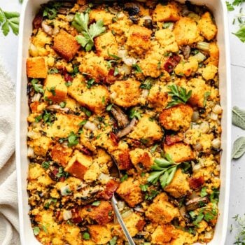 casserole dish of stuffing