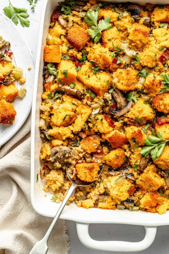 stuffing in casserole dish