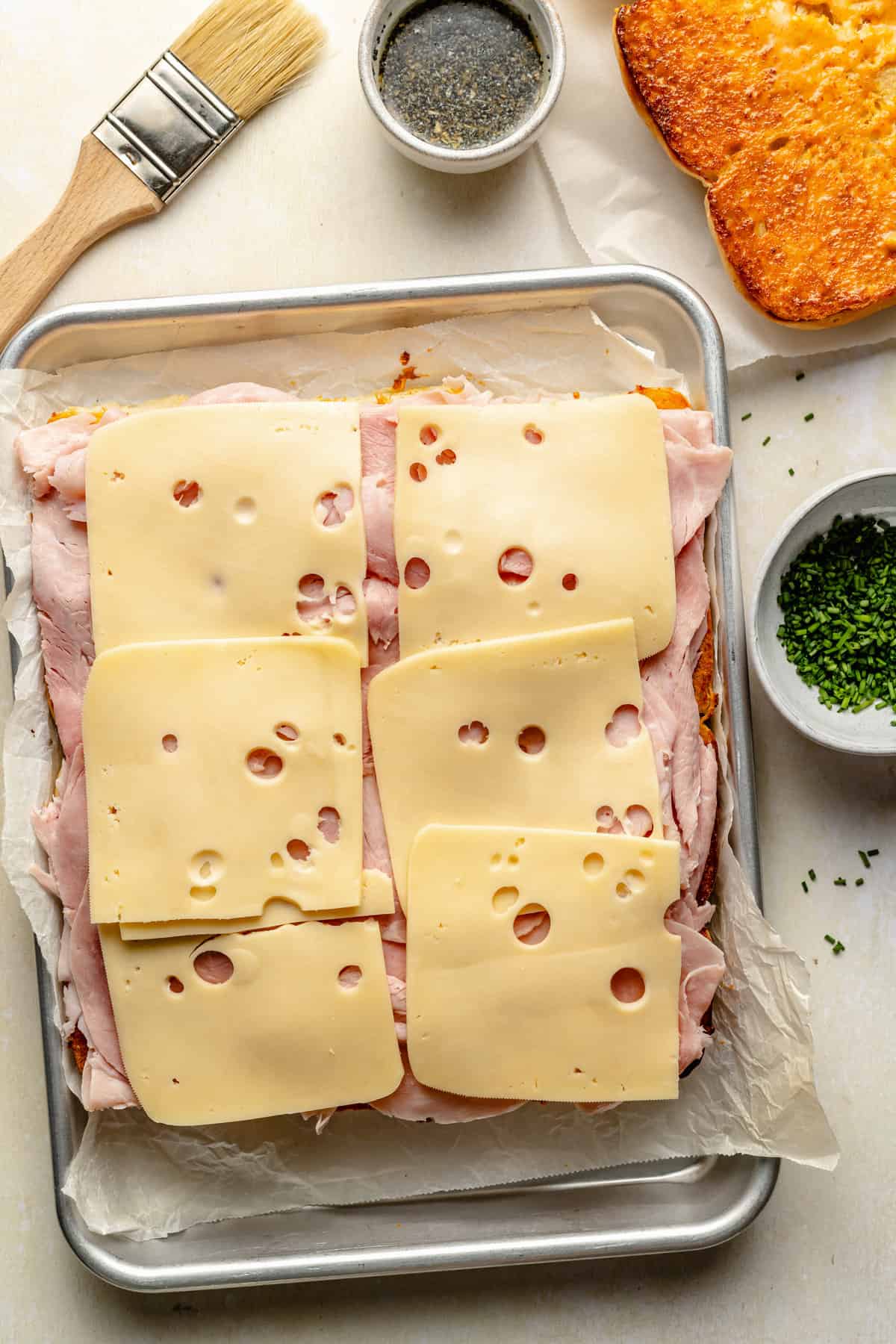 ham and cheese layered on rolls