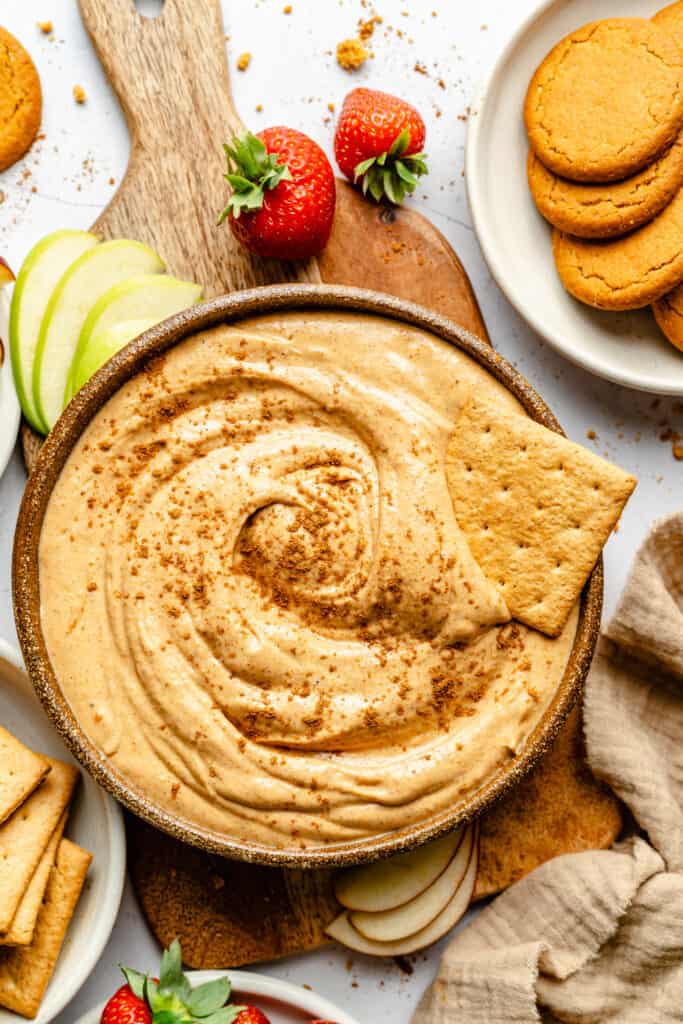 dip in serving bowl with graham crackers